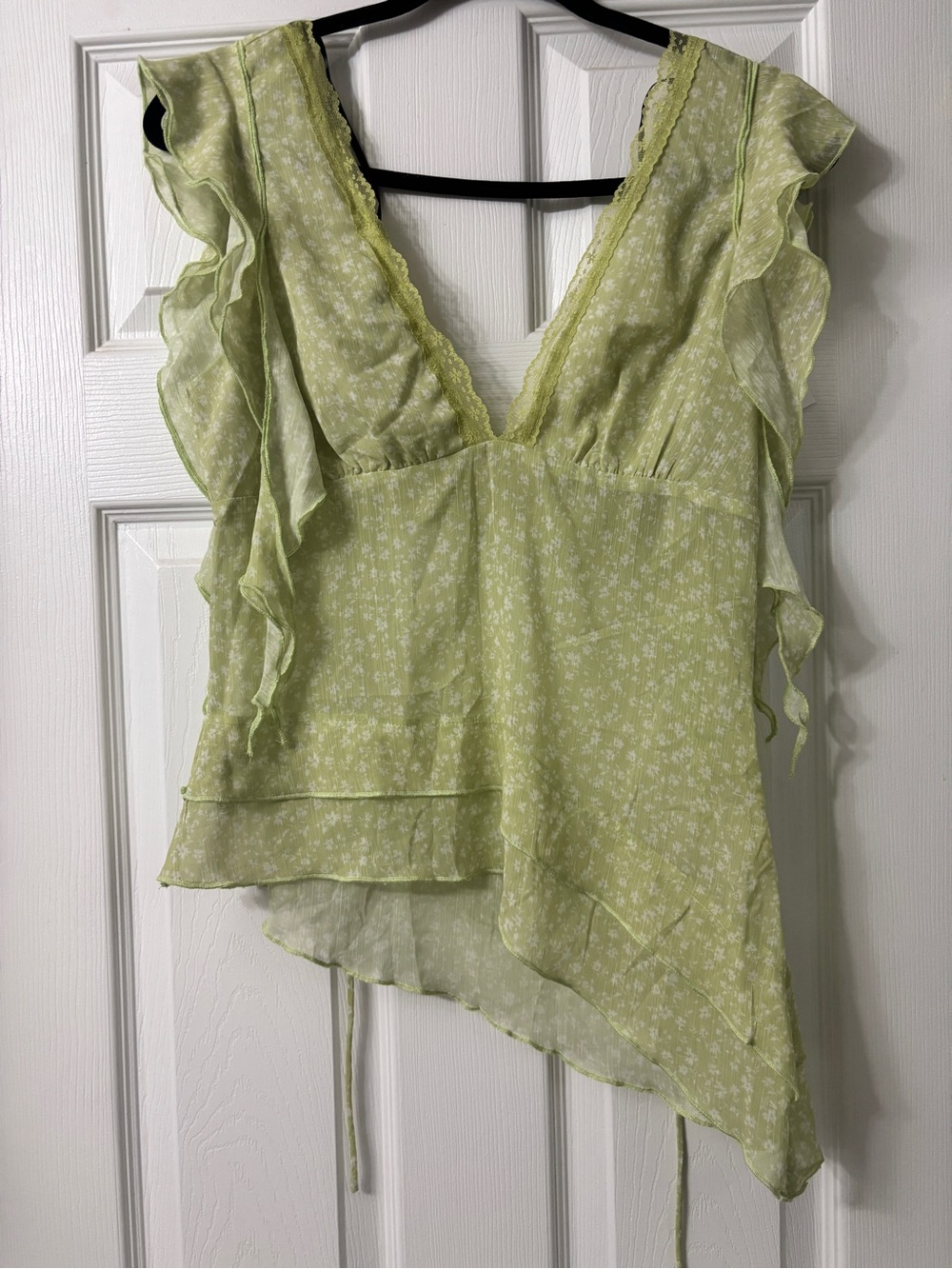 Forever 21 Light Lime Ruffle V-Neck Blouse